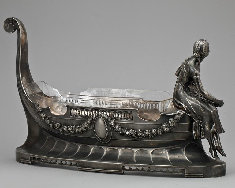 JARDINJÄR, nysilver samt glas, art deco, 1920-tal.