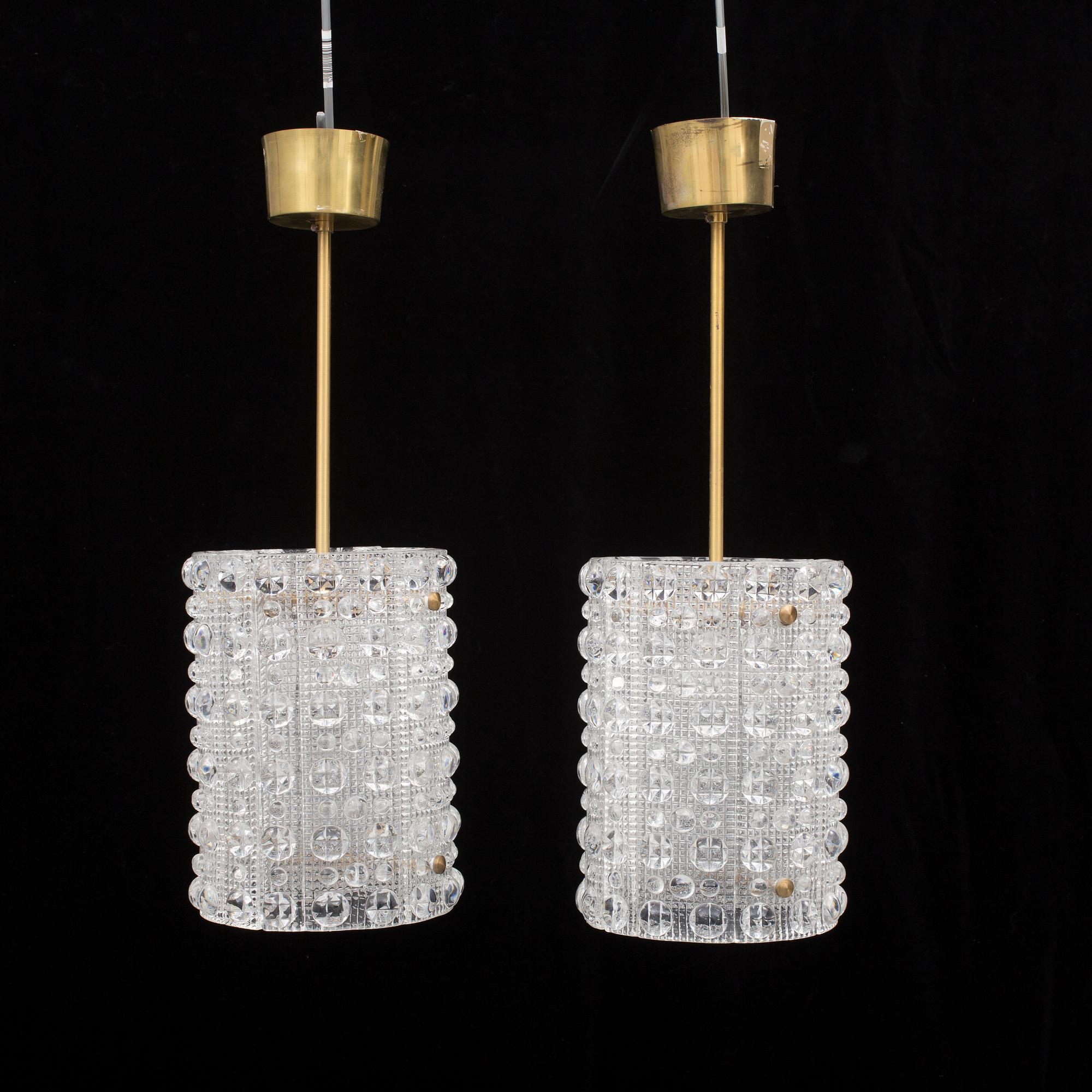 TAKLAMPOR, ett par, glas. Orrefors, design Carl Fagerlund. 1960-tal.