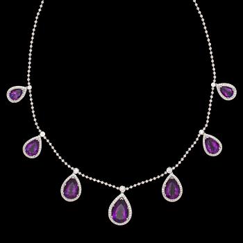 1144. COLLIER, droppslipade ametister, 18.95 ct, och briljantslipde diamanter, tot. 2.21 ct.
