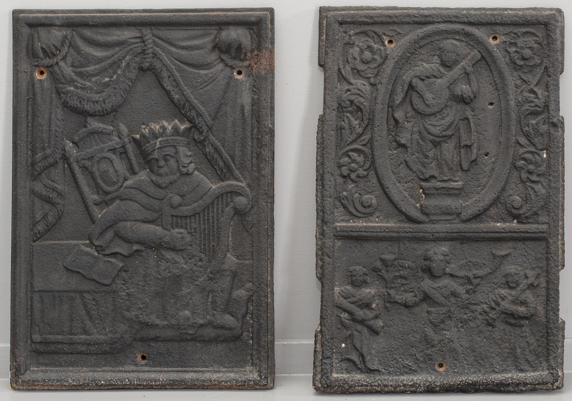A SET OF 2 CAST IRON STOVE FRONTS, 18/19th century.