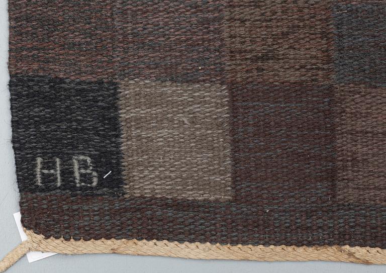 CARPET. "Rutor". Rölakan (flat weave). Signed HB ID (Hemslöjden Borås, Ingrid Dessau). Sweden around 1950-60.