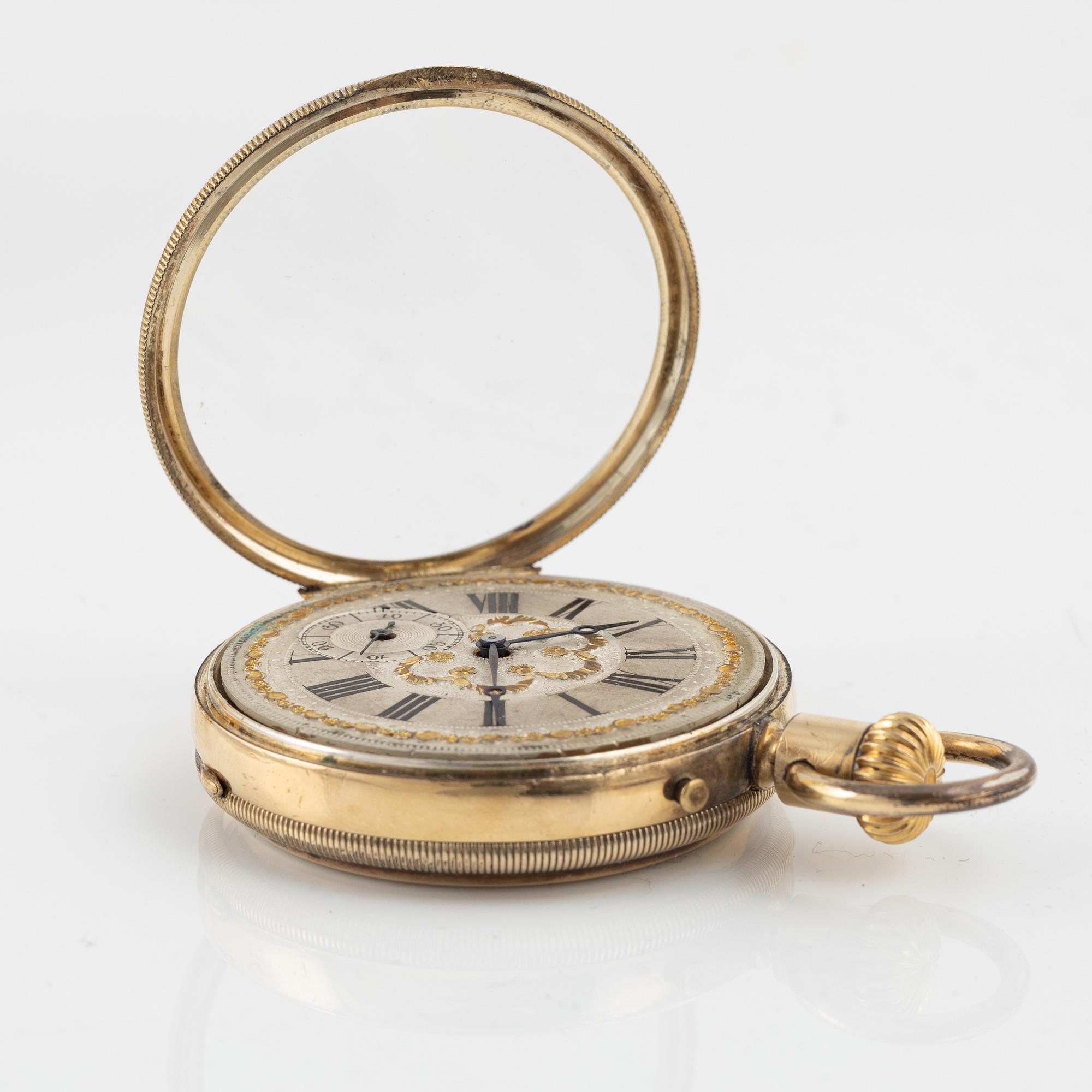 Fickursställ, 1800-talets mitt, samt fickur Paul Jeannot/C Robert.