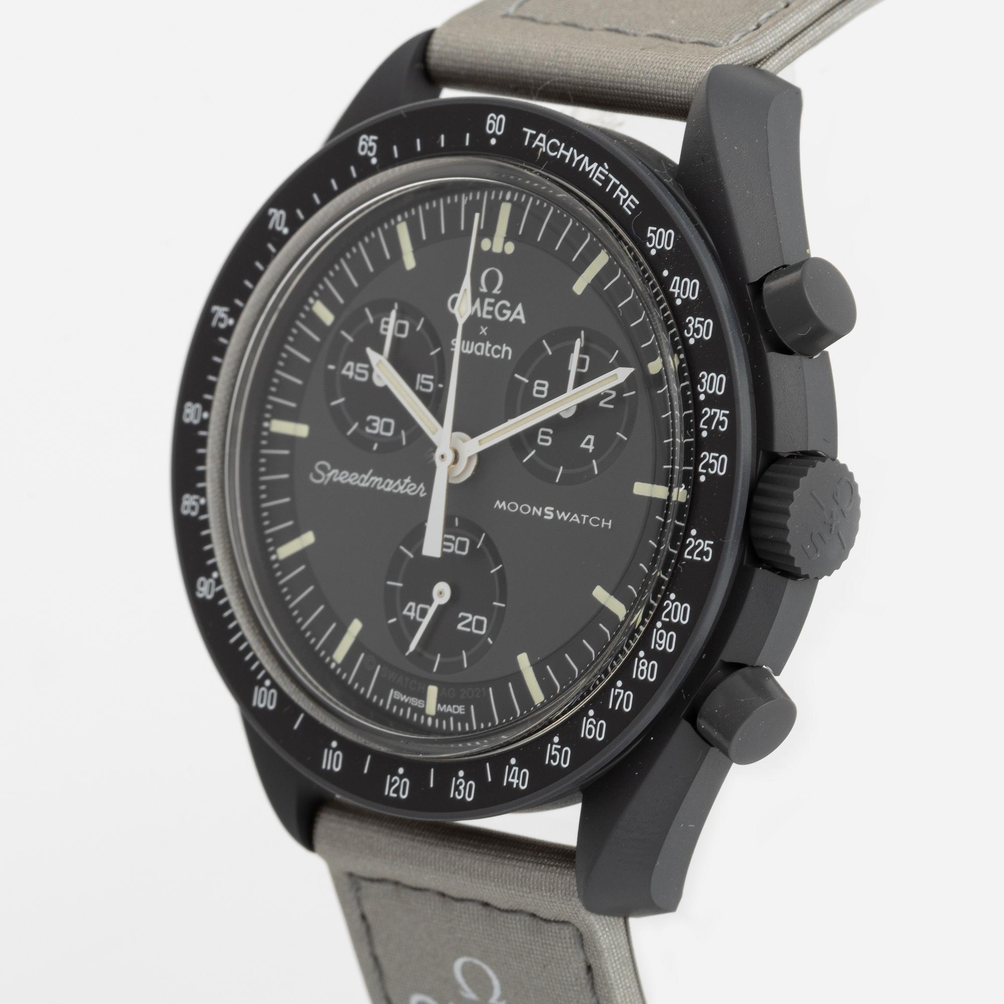 Swatch/Omega, MoonSwatch, Mission to Mercury, chronograph, wristwatch, 42 mm.