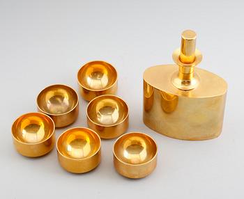 PLUNTA OCH SUPKOPPAR, 7 delar, mässing och förgylld mässing, Pierre Forsell, Skultuna.