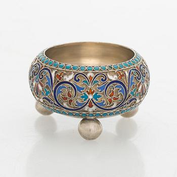 Salt cellar, cloisonné enamel, silver pacel-gilt, Moscow 1895.