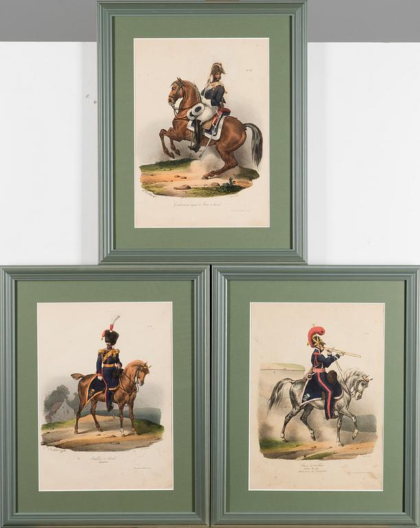 JOSEPH L. HIPPOLYTE BELLANGÉ, 3 handcoloured litographs ca 1850.