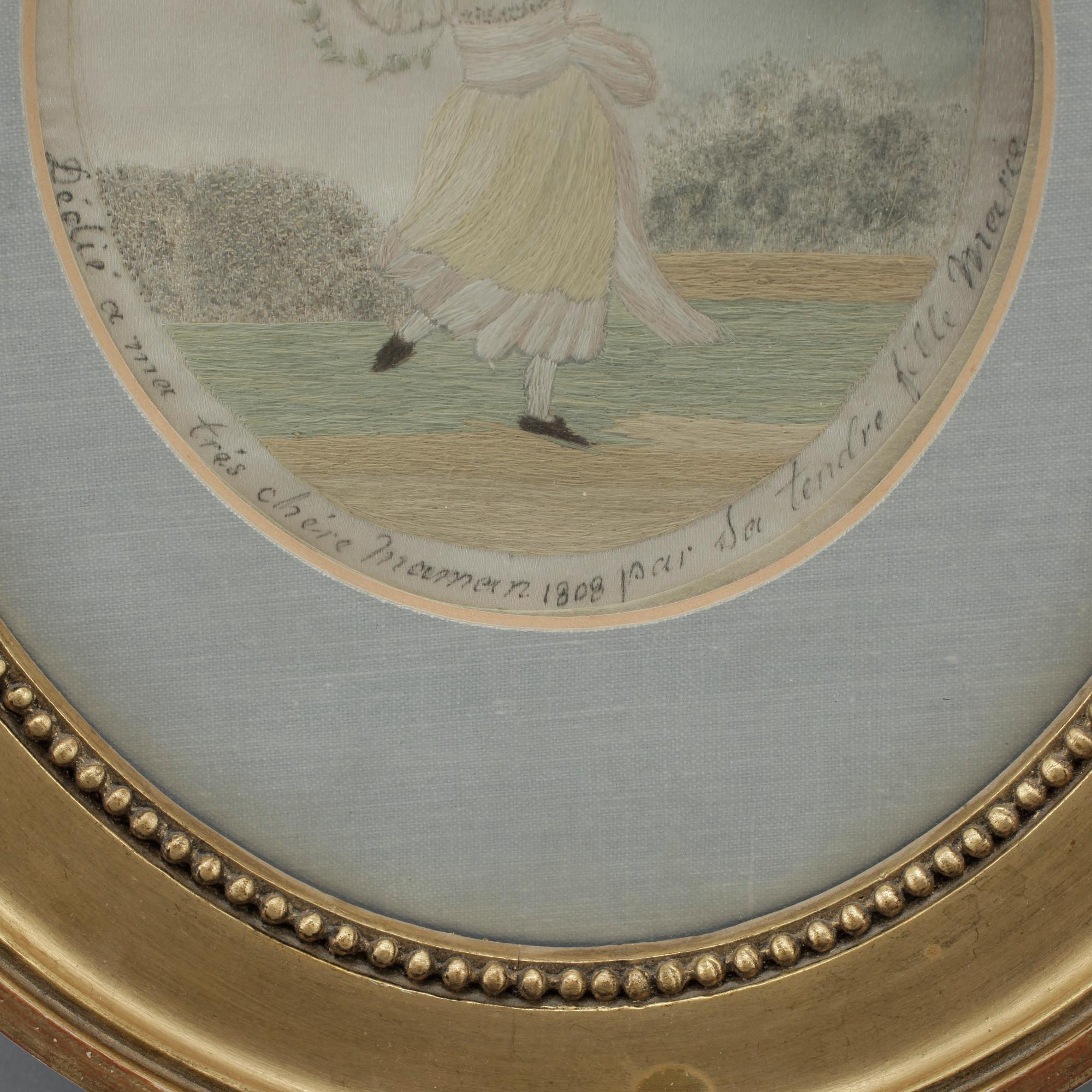 BRODERAD TAVLA, siden, troligen Frankrike, bär datering 1808.