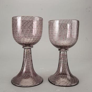 KERTTU NURMINEN, pokalglas, 2 st, Nuutajärvi Notsjö, signerade.