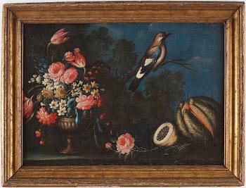 ITALIAN ARTIST 18TH CENTURY, Still life with fruits, flowers and a bird.