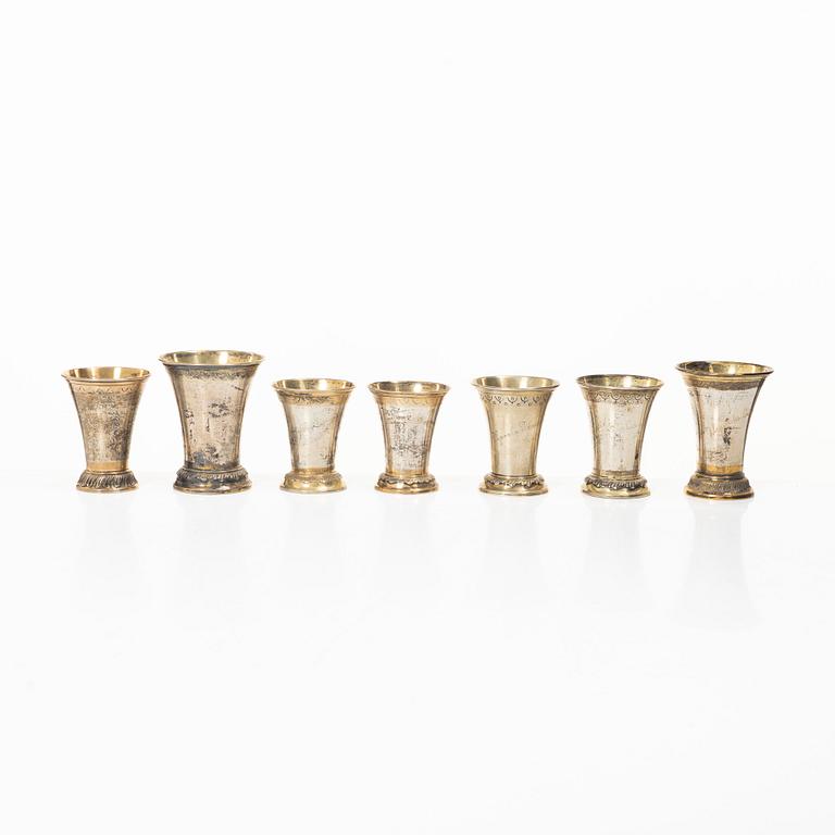 Bägare, 7 st, silver, KG Markströms AB, Uppsala, bl a 1926.