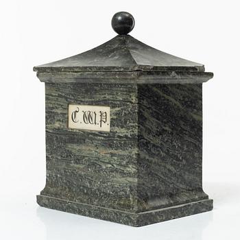 Tobacco box, marble, Sweden, 19th century.