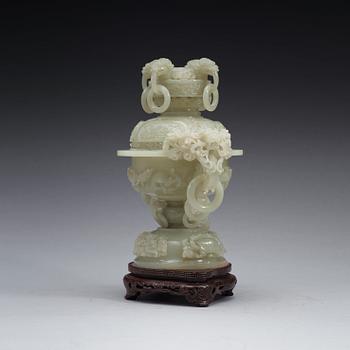 A Chinese carved nephrite censer.