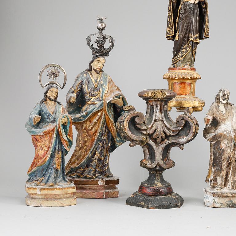 7 wooden figures, 18/19th Century.