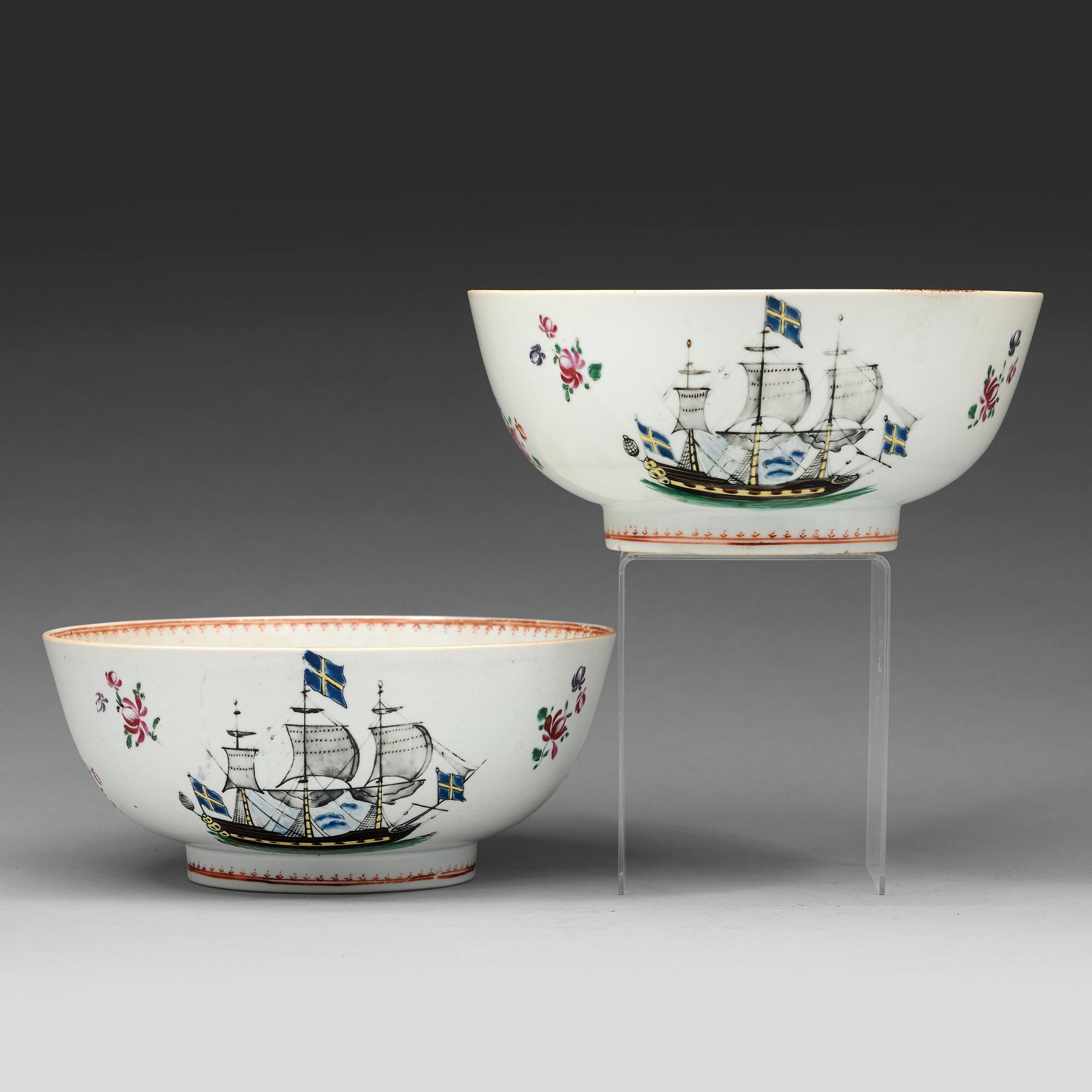 A pair of 'European Subject' punch bowls, Qing dynasty, Qianlong (1736-95).