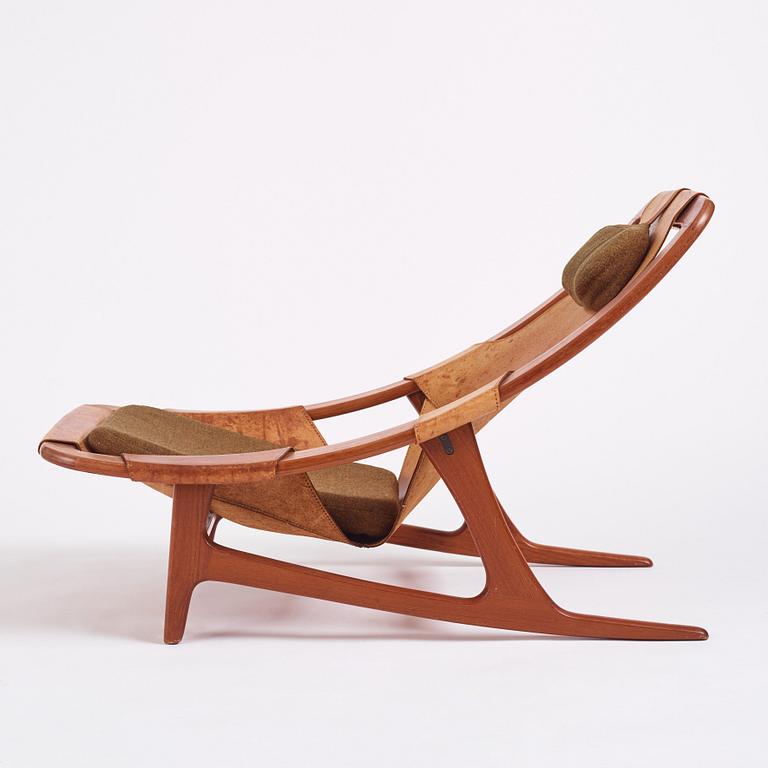 Arne Tideman Ruud, a teak and natural brown leather 'Holmenkollen' chair, AS Inventar/ Norcraft, Gjövik Norway, 1950s-1960s.
