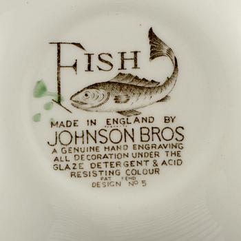 FISKSERVIS, 15 delar, flintgods, Johnson Bros, England, 1900-tal.