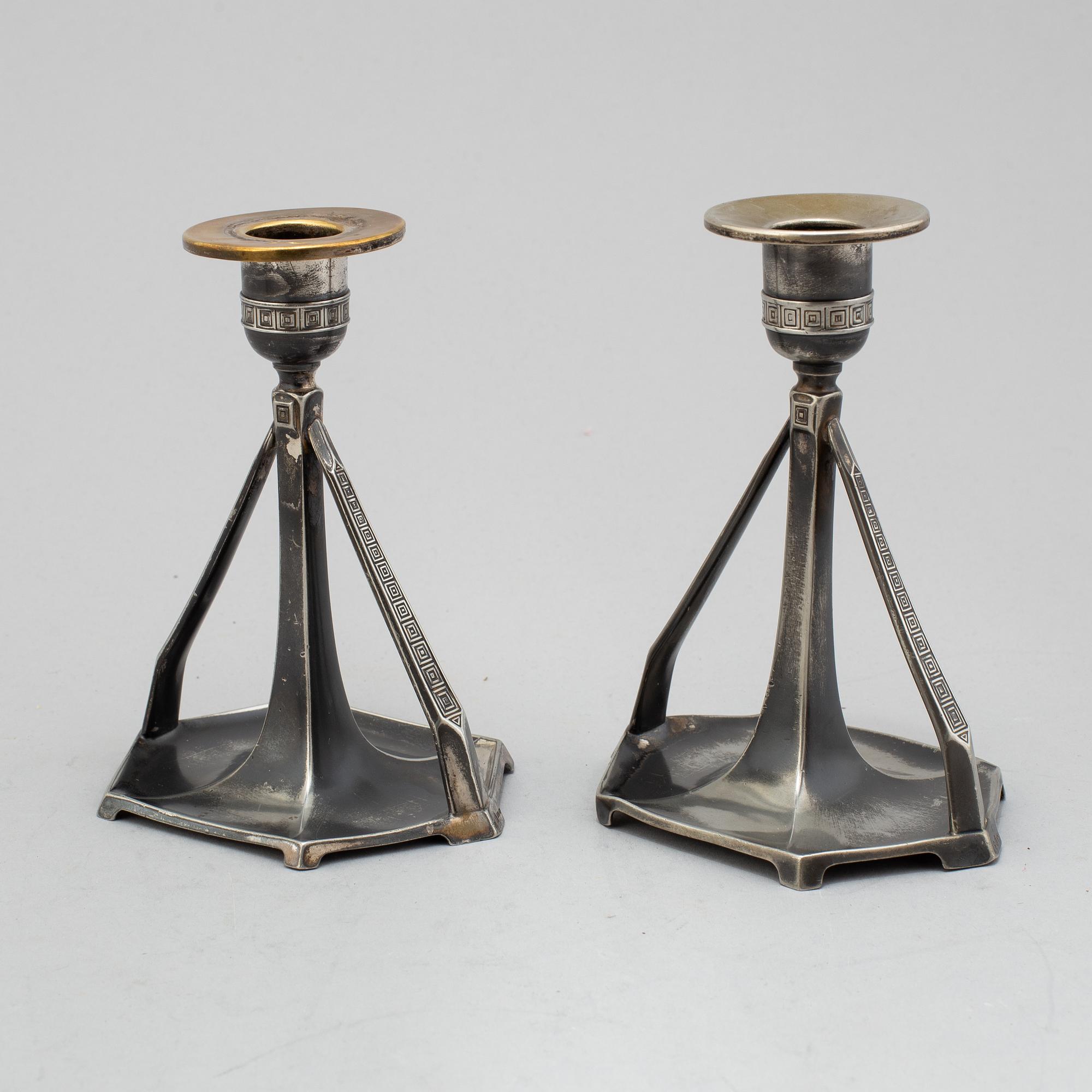 CANDLESTICKS, a pair, WMF (Württembergische Metallwarenfabrik), jugend, Germany, early 20th century.