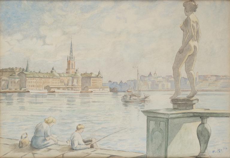 Svensk konstnär, omkring 1920/30, Utsikt mot Södermalm.