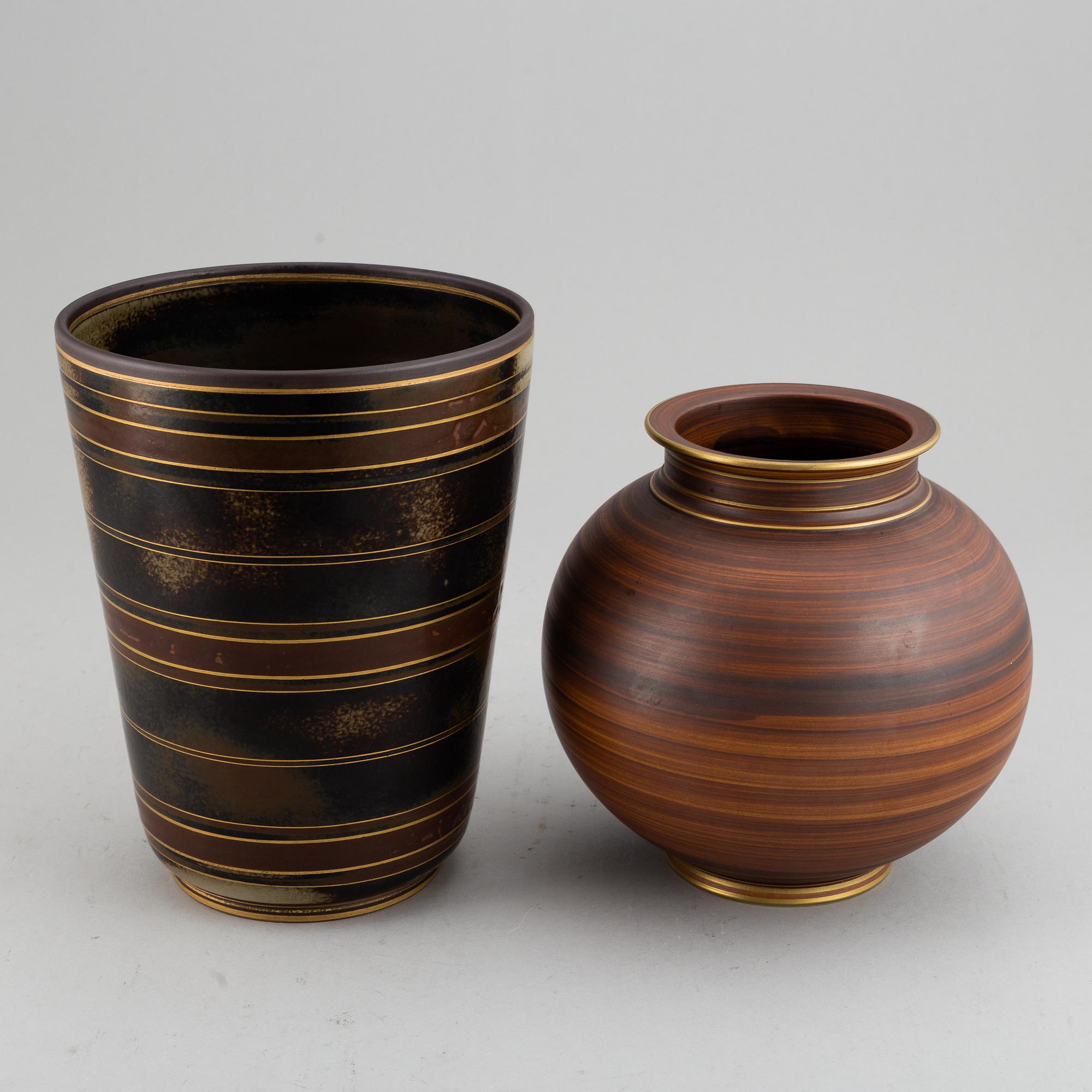 GUNNAR NYLUND, two stoneware vases "Flambé", Rörstrand, 1930-40's.