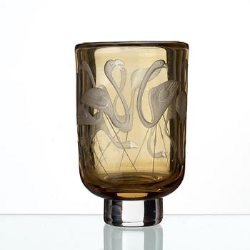 A Vicke Lindstrand engraved glass vase, Kosta, Sweden 1950-60's.