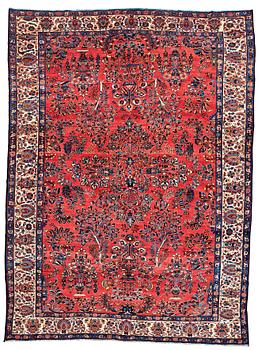 327. MATTO,  a semi-antique/old Lilihan probably, ca 470 x 343-349,5 cm (as well as 2-2,5 cm blue flat weave at the ends).