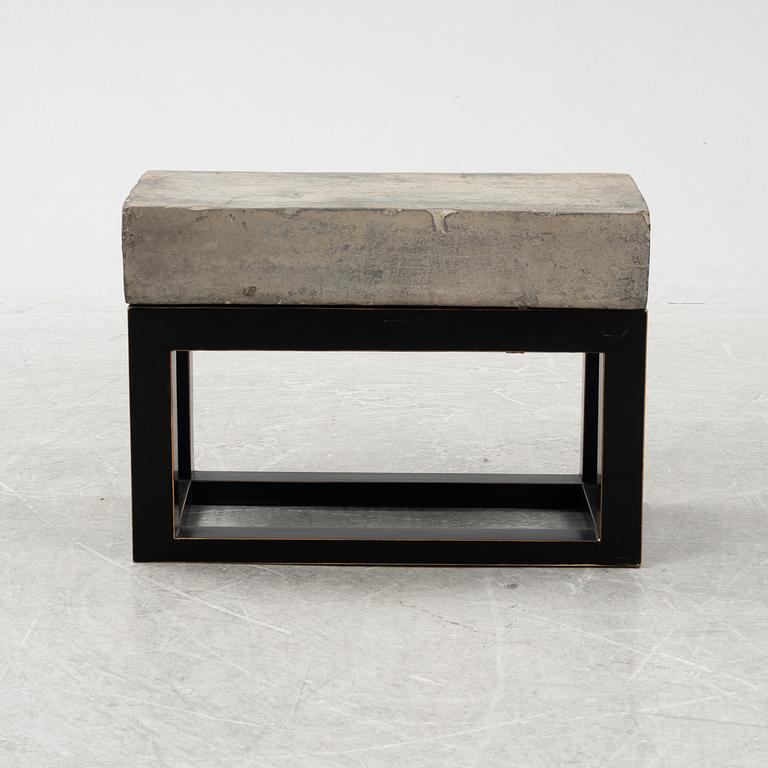 A concrete and wood sidetable/bench, Walles & Walles.