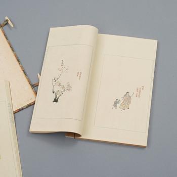 Book, 4 vol, numerously illustrated with woodcuts in colours, "Shi zhu zhai jian pu" by Hu Zhengyan.