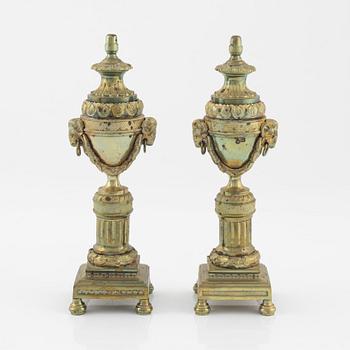 A pair Louis XVI-style gilt brass cassolettes, circa 1900.