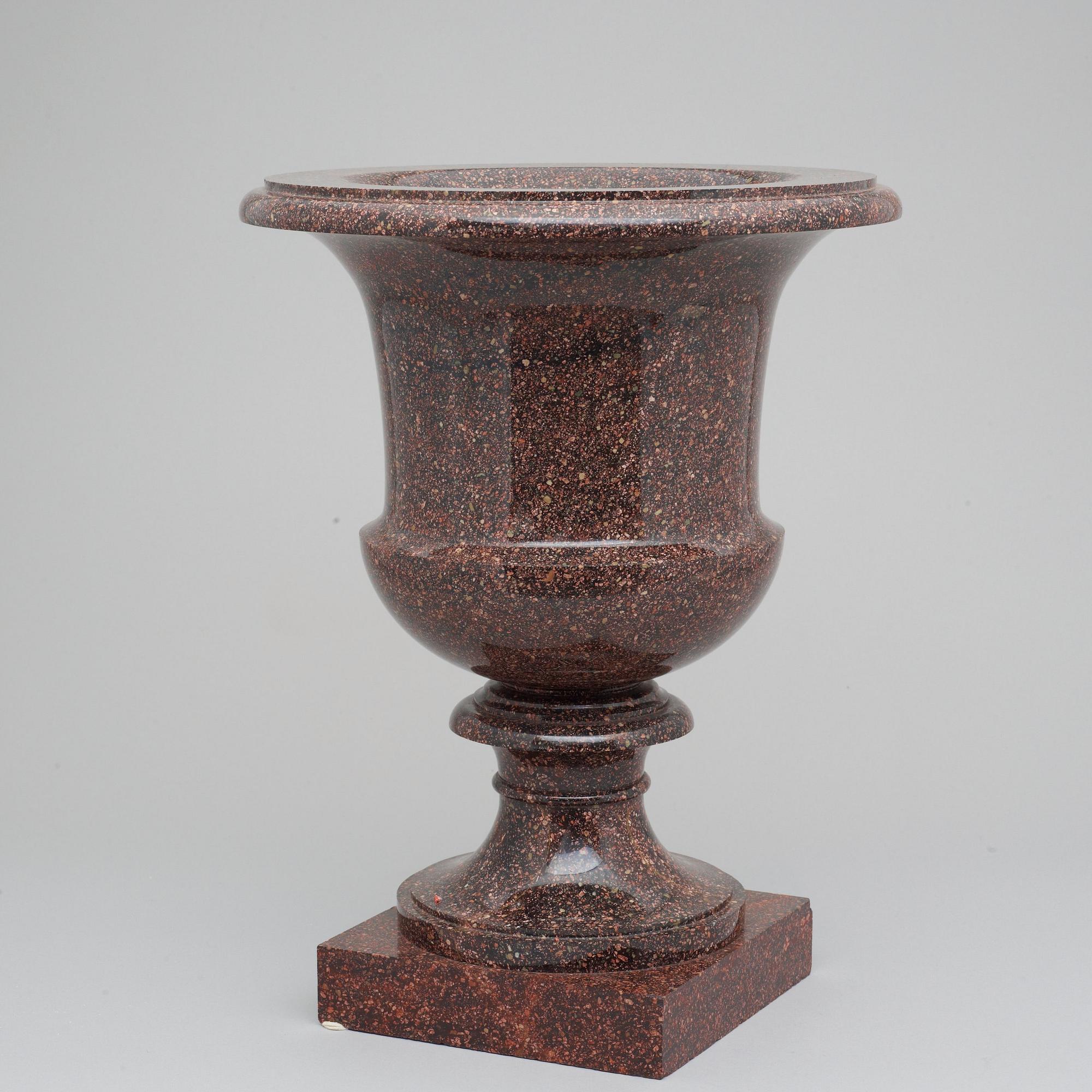 A Swedish Empire 19th century porphyry urn.