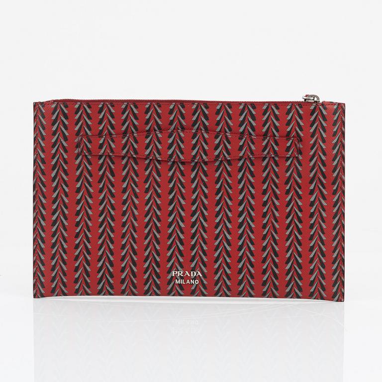 Prada, A patterned saffiano clutch.