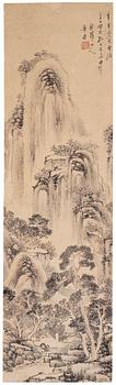 A Chinese painting, ink and colour on paper, Qing dynasty.