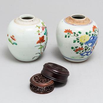 Two famille rose tea caddies, Qing dynasty, 18th Century and one 19th Century.