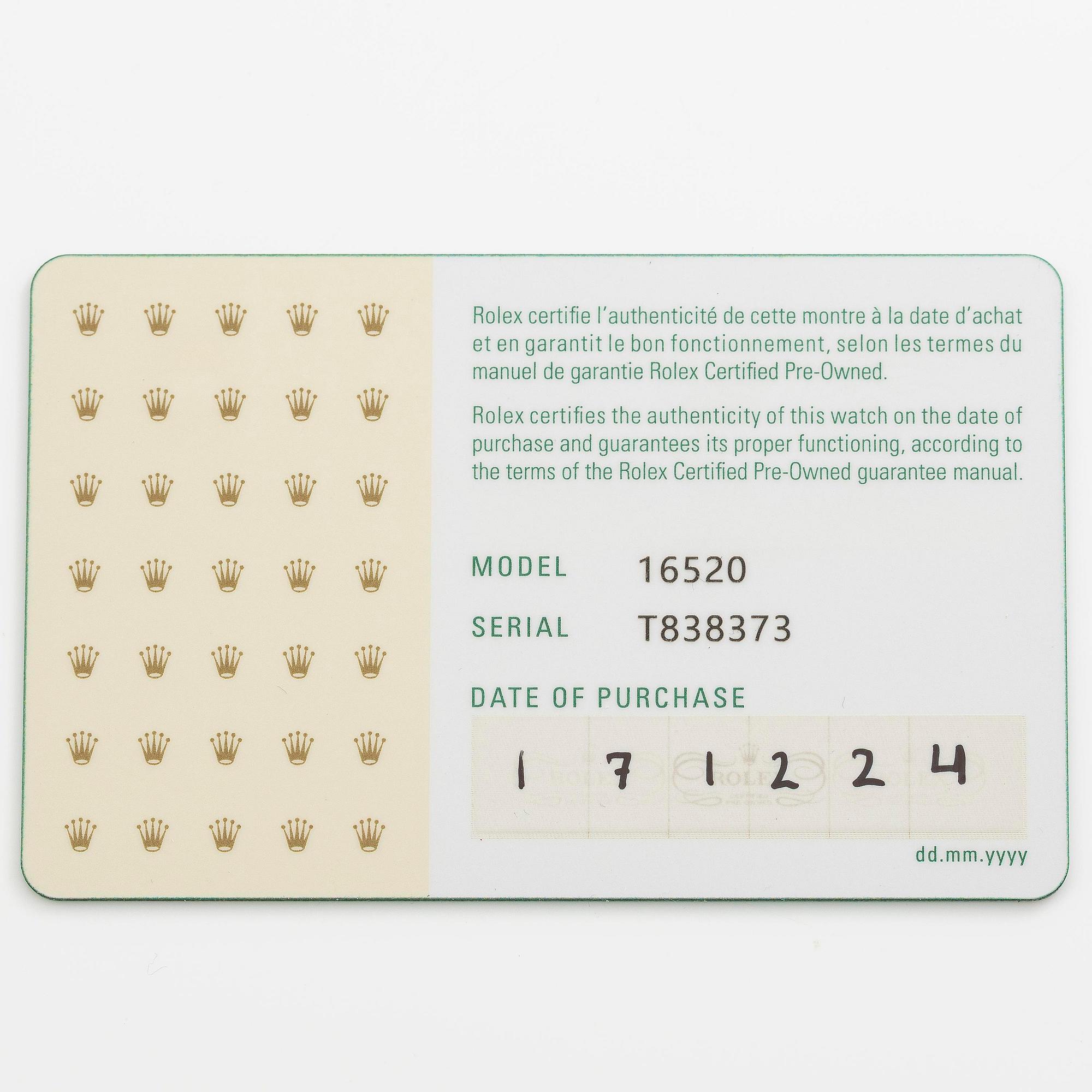 Rolex, Cosmograph, Daytona, "Rolex CPO", ca 1997.