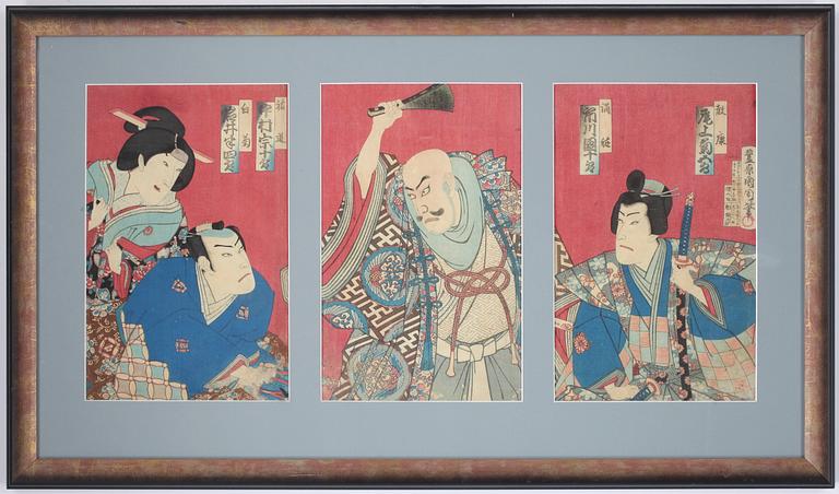 TOYOHARA KUNICHIKA, träsnitt, triptyk.