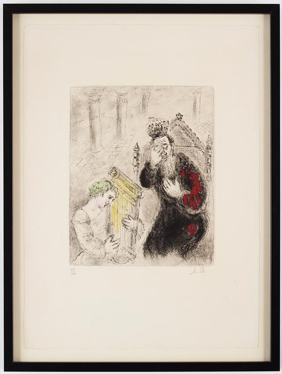 MARC CHAGALL, Etching with hand coloring, 1931-39,  signed and numbered 61/100.