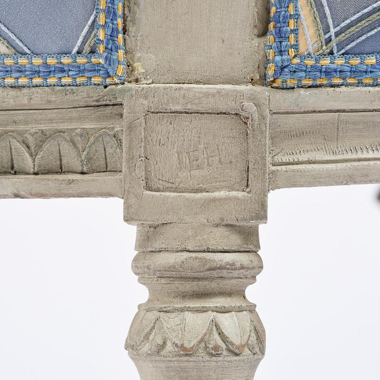 A pair of late Gustavian open armchairs by J. E. Höglander (master in Stockholm 1777-1813).