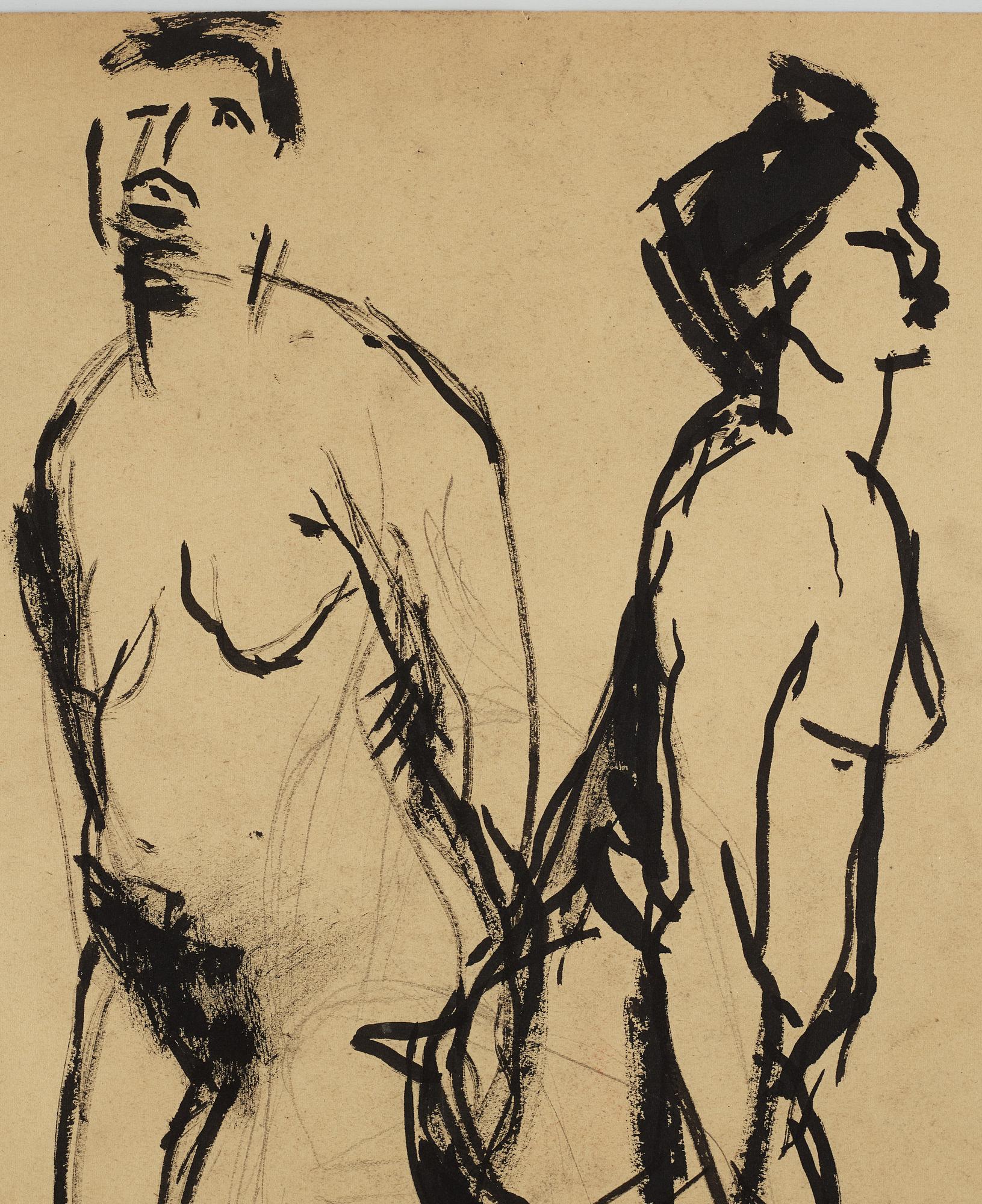 Bengt Lindström, tusch och kol på papper, stämpelsignerad, 1940-tal, intygad av Curt Aspelin a tergo.