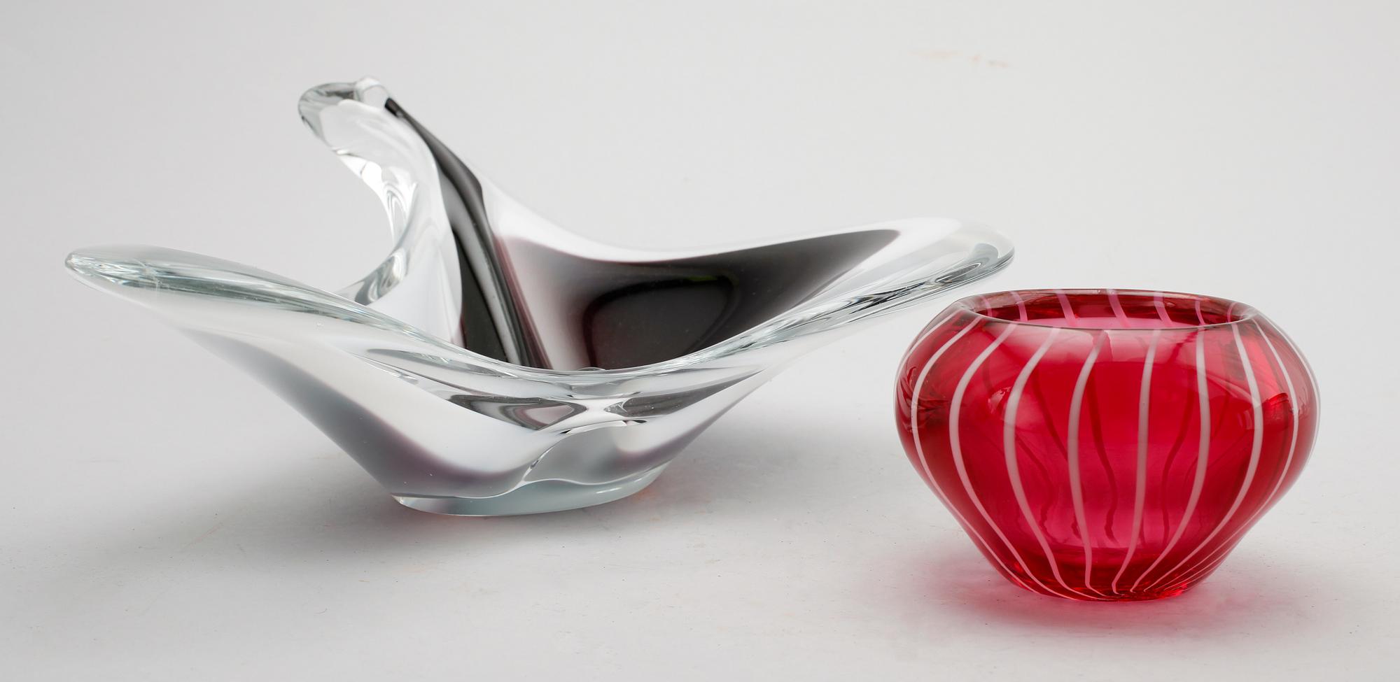 SKÅL, glas, Coquille, Flygsfors -56 samt SKÅL, Kedelv, Flygsfors -54.