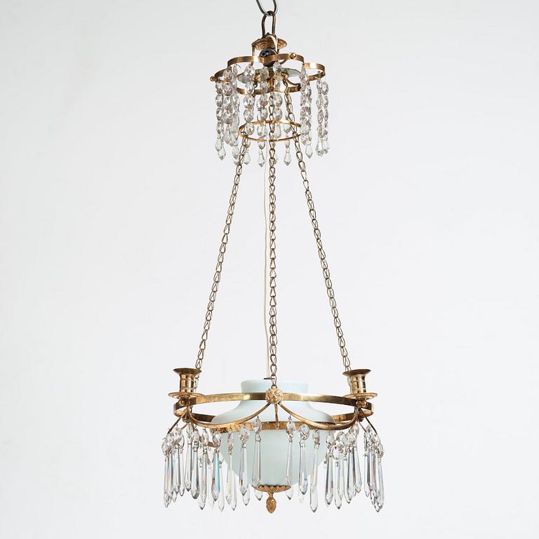 A late Gustavian four-light hanging lamp, circa 1800.