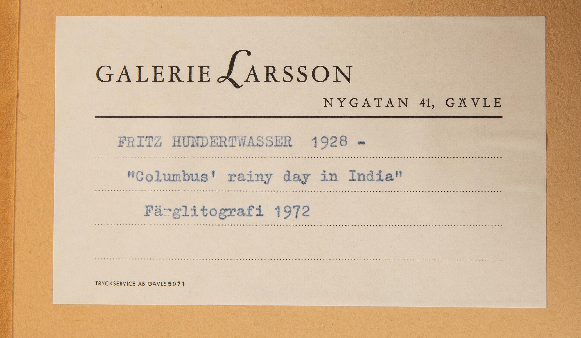 Friedensreich Hundertwasser, "Columbus Rainy Day in India", 1972.