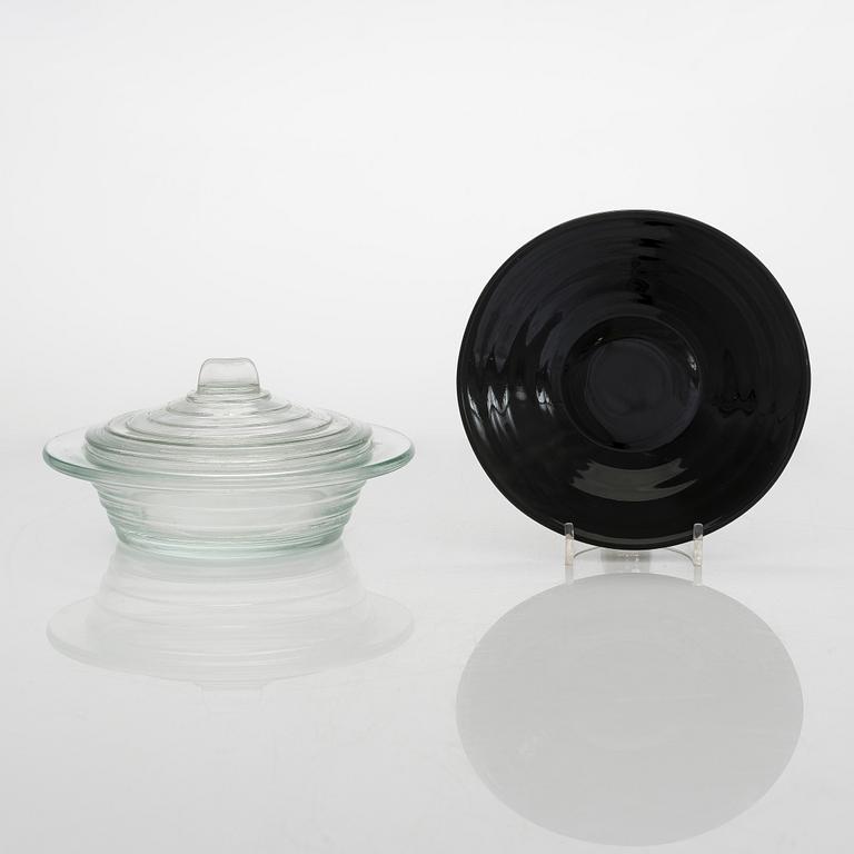 Aino Aalto, A 1940's butter box and plate, "Bölgeblick" for Karhula Glassworks, Finland.