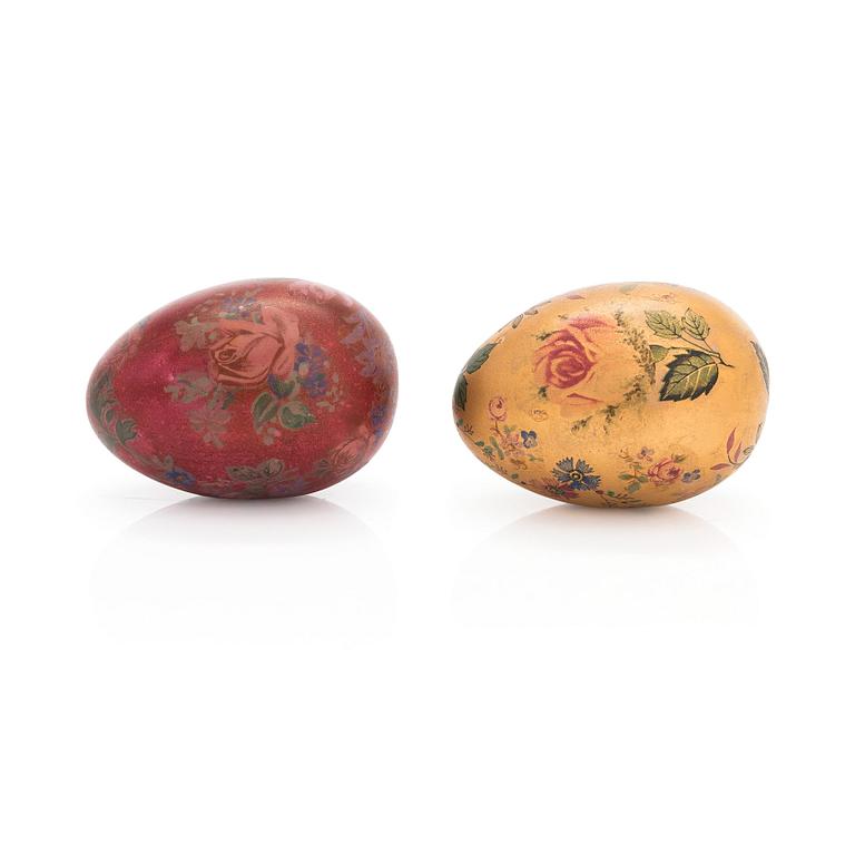 Rut Bryk, two ceramic decorative eggs signed Bryk.