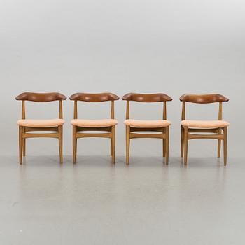 STOLAR, 4 st, "Kohorns stol", teak och ek. Nr 521 Knud Faerch för Slagelse Möbelvaerke.
