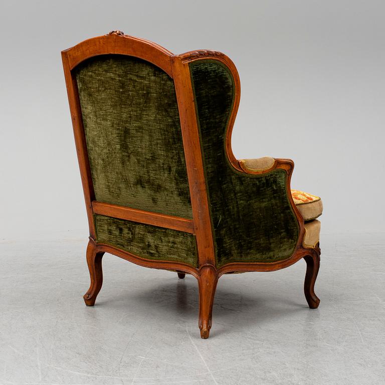 A mid 18th Century Louis XV  bergere chair, marked 'Philippe'.