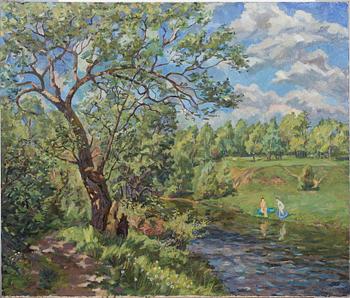 OKÄND KONSTNÄR, olja på duk, Ryssland. Sign á tergo.