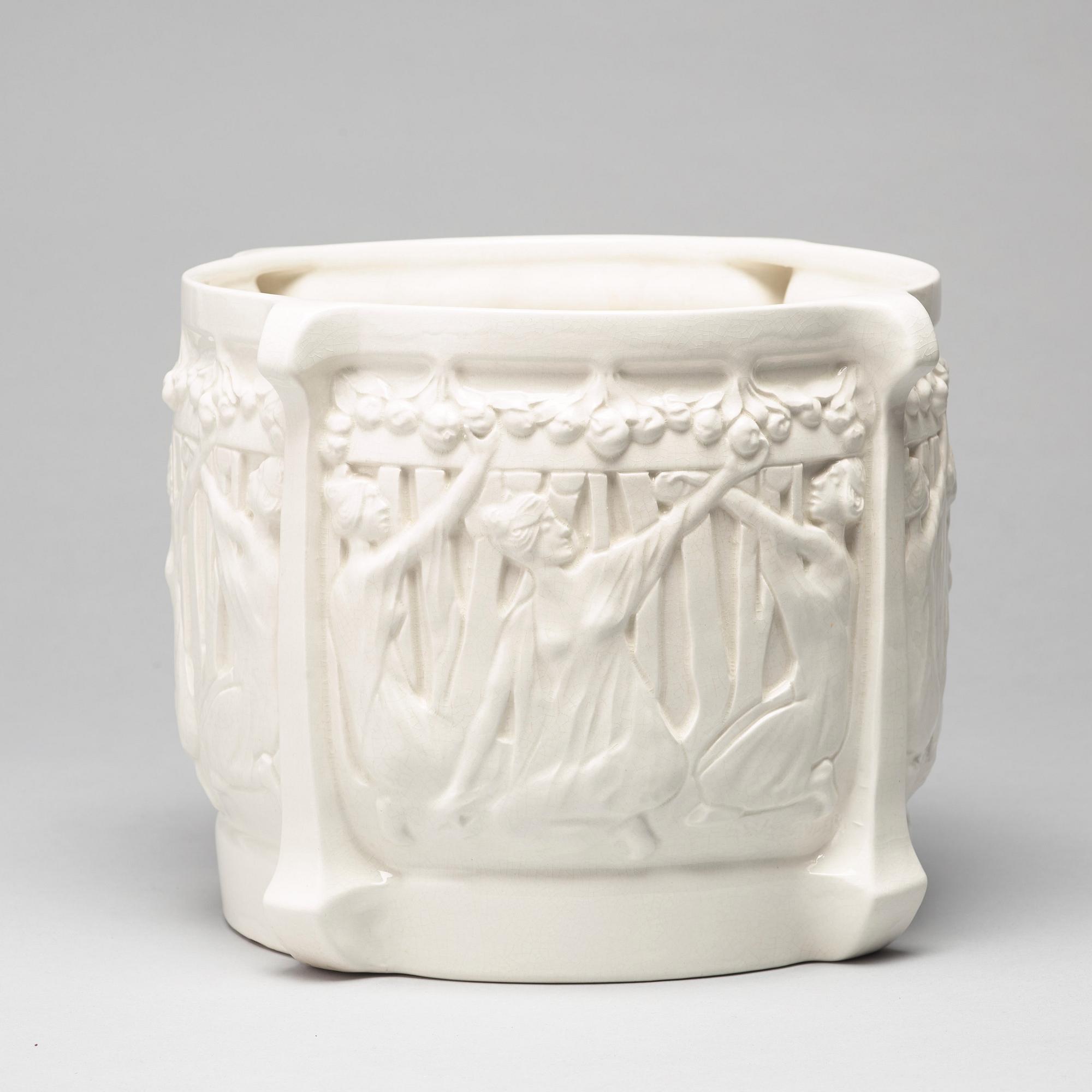 Alf Wallander, An Alf Wallander art nouveau creamware flower pot, Rörstrand, Sweden.