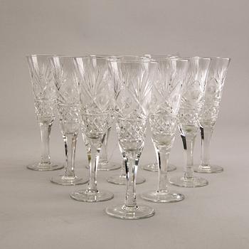 A set of 10 French mid 1900s champagne glasses.