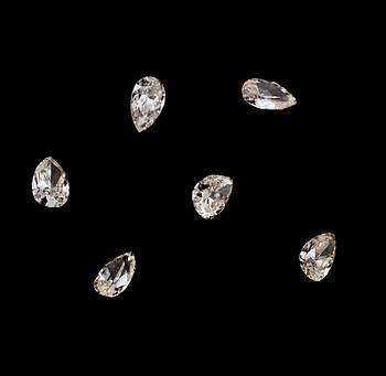 DIAMANTER, 6st, oinfattade, päronslipning, tot ca0,95ct.