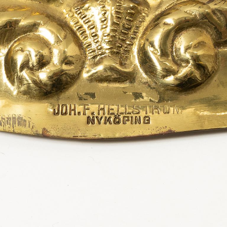 A pair of  Swedish Baroque style brass light plates, Johan F Hellström, Nyköping around the year 1900.