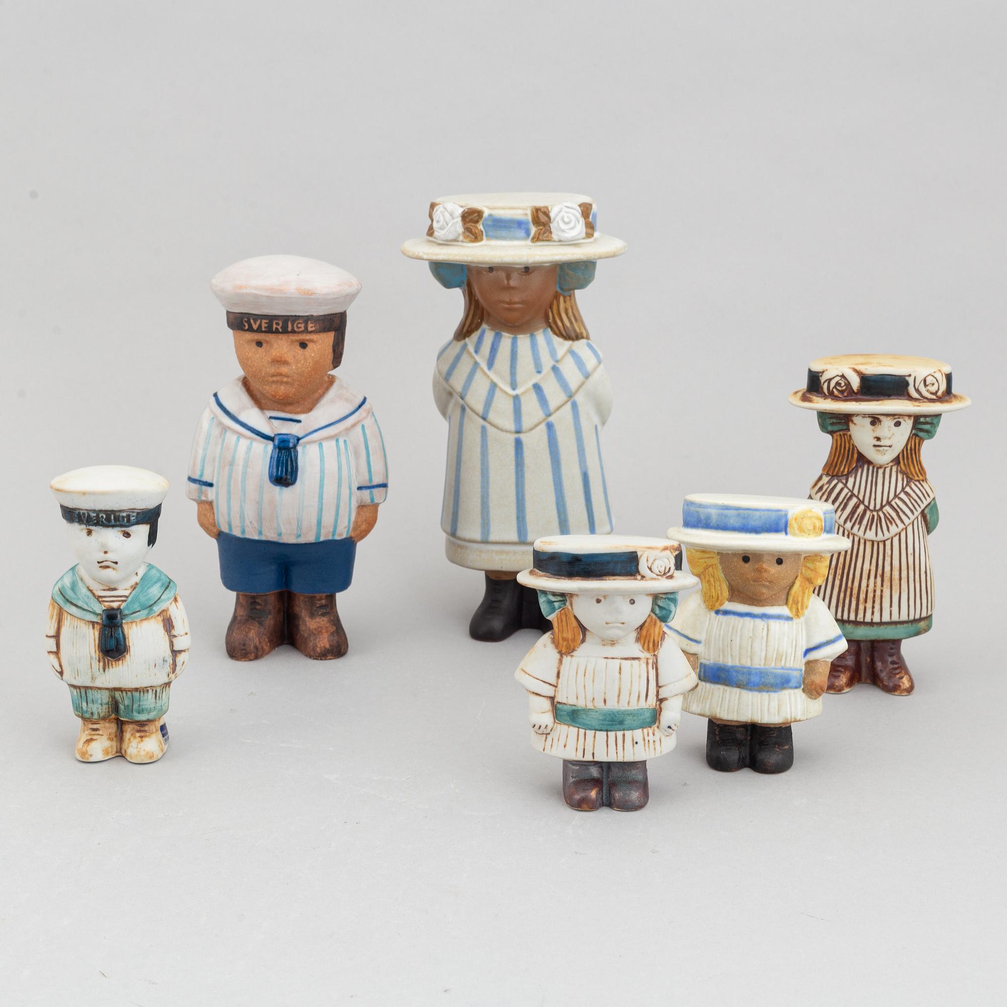 Lisa Larson, six stoneware figurines from the 'Sekelskifte' series, Gustavsberg, 1975-83.